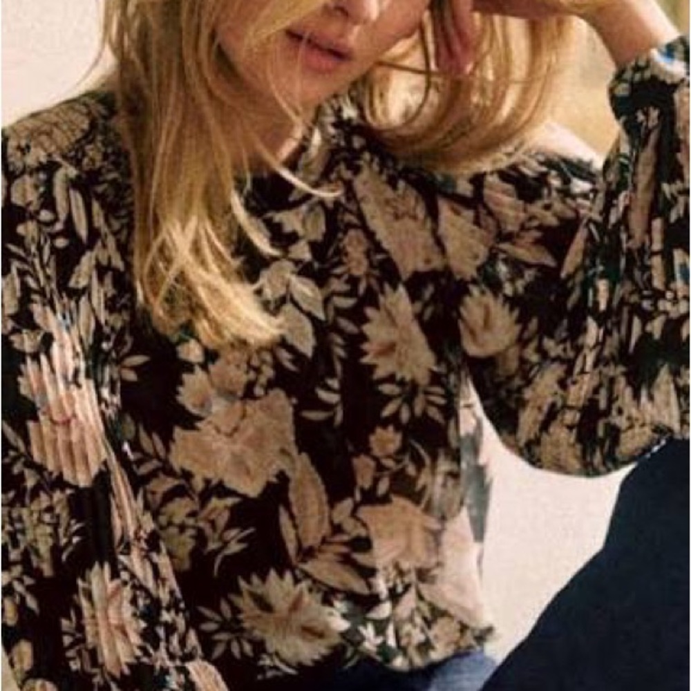 Sezane - Blouse Sybille Floral Black and Cream Women's Top